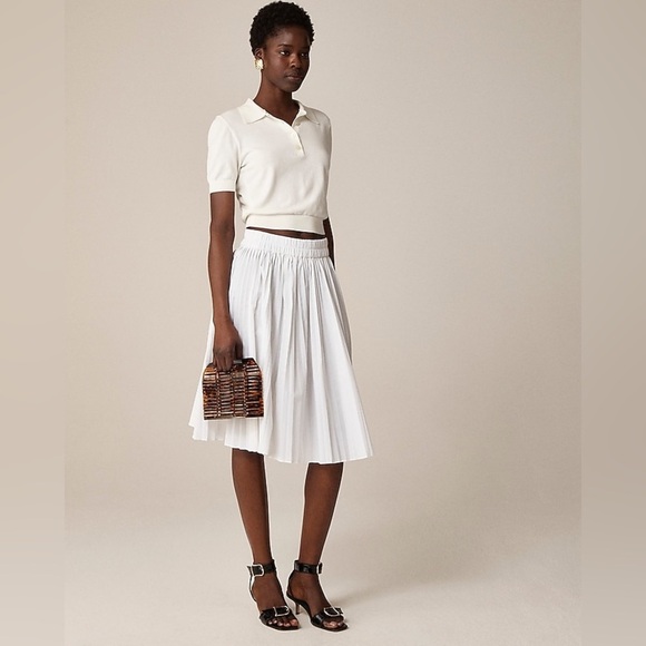 NWT J. Crew White Smocked-Waist Pleated Skirt, Size Large. - Picture 1 of 9